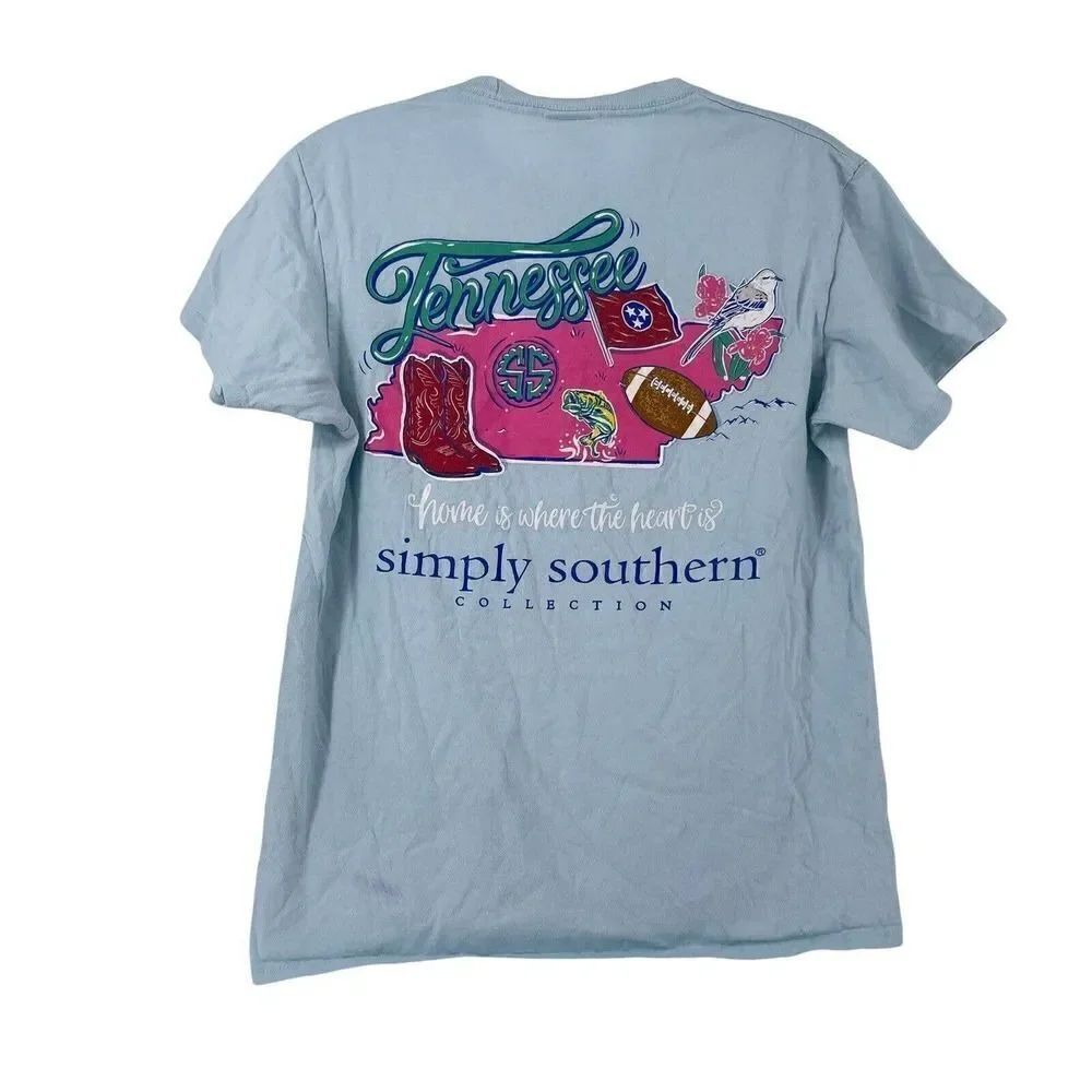 Simply Southern T-Shirt Tennessee Nashville Home Is Where The Heart Is Blue S